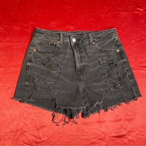 American Eagle Distressed Black Denim Shorts Size 4 Comfort Stretch Waistband